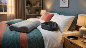 Kopfkissen auf einem Bett als Symbol für Anti-Schnarch-Kissen und Lagerungshilfen